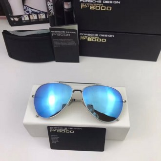 Porsche Design Black P8558 Aviators Sunglasses Polarized Blue