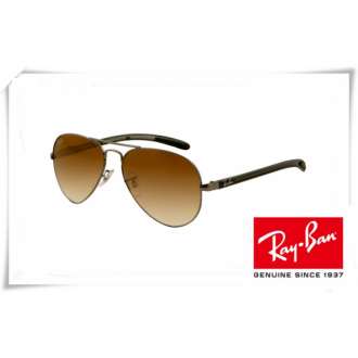 Ray Ban RB8307 Aviator Tech Sunglasses Carbon Fibre Gunmetal Frame Brown Gradient Lens