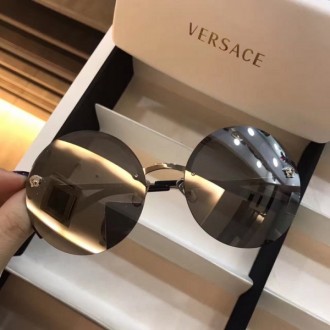 Versace 2176 Retro Medusa Logo Round Frame Sunglasses Shiny Black