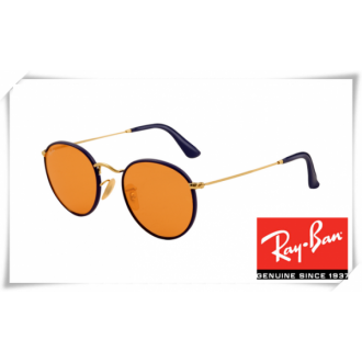 Ray Ban RB3475Q Round Craft Sunglasses Purple Frame Orange Lens