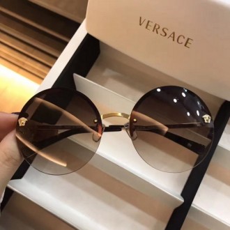 Versace 2176 Retro Medusa Logo Round Frame Sunglasses Brown Lenses