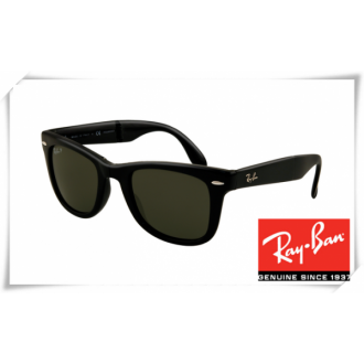 Ray Ban RB4105 Folding Wayfarer Sunglasses Black Frame Natural Green Lens