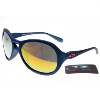 Oakley Women Overtime Round Sunglasses Matte Blue Frame Fire Yellow Lens