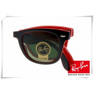 Ray Ban RB4105 Folding Wayfarer Sunglasses Black Red Frame Green G-15 Lens