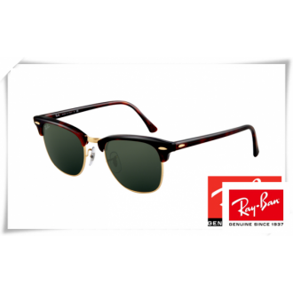 Ray Ban RB3016 Classic Clubmaster Sunglasses Tortoise Arista Frame Green Lens