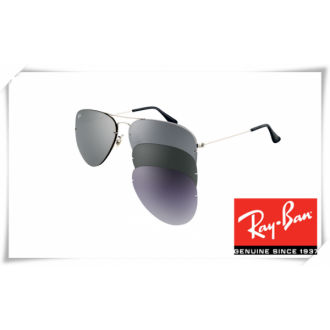 Ray Ban RB3460 Aviator Flip Out Sunglasses Silver Frame Grey Lens