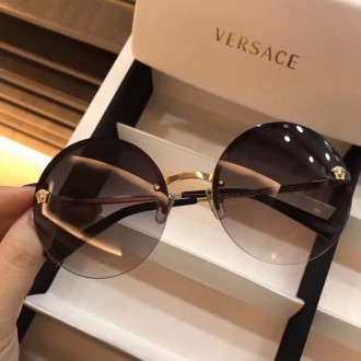 Versace 2176 Retro Medusa Logo Round Frame Sunglasses Light Black
